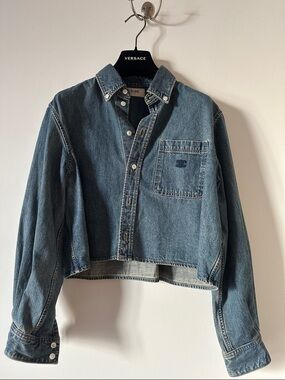 Celine Cropped Denim Button-Up Jacket - Medium Blue